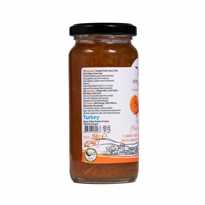 Atiye Lacin Carrot with Orange Jam Homemade Natural  (Portakalli Havuc Receli Ev Yapimi Dogal) 250 Gr