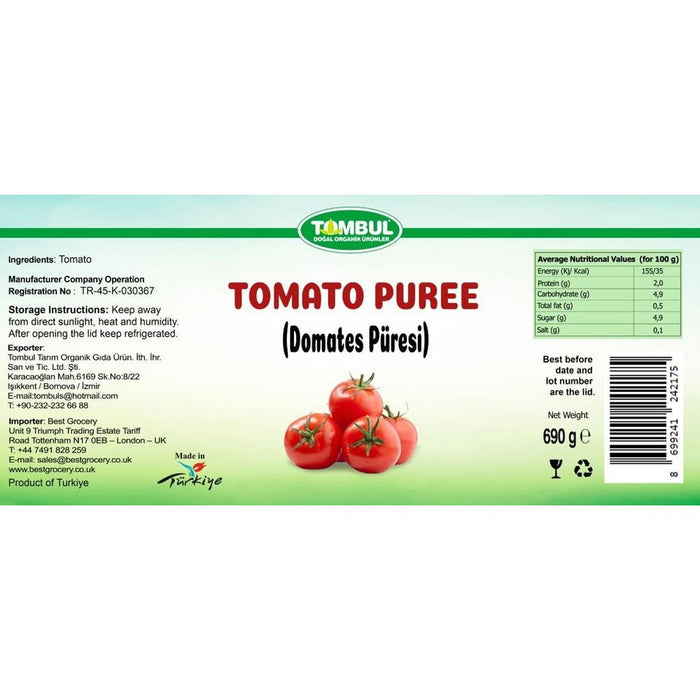 Tombul Natural Homemade Tomato Puree (Ev Yapimi Domates Puresi) 690 g